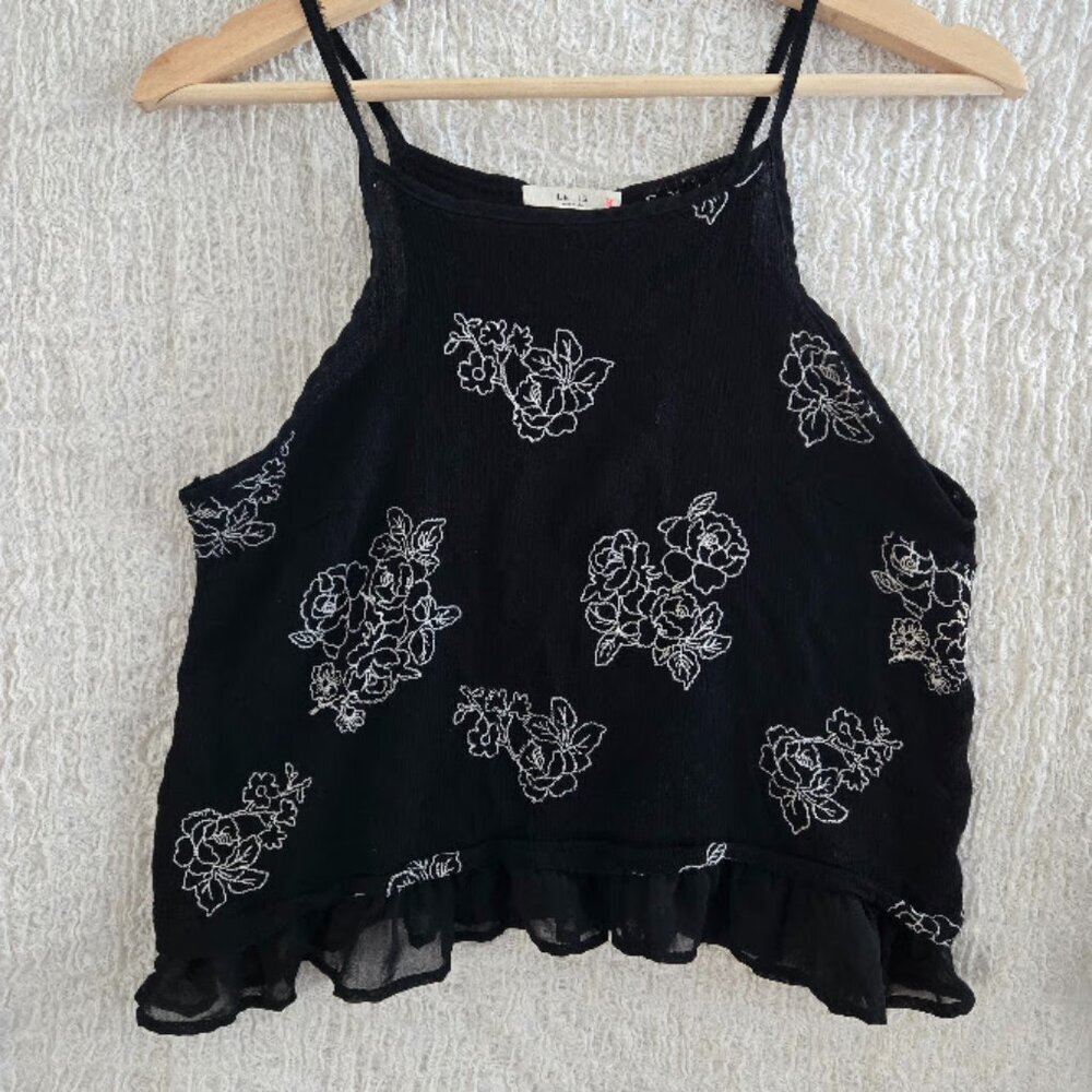 Vintage LeLis Womens Embroidered Tank Top Sz M Summer Coquette Romantic Y2K